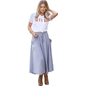 Tickled Teal Women's Stylish Long Maxi Ankle Length High Waisted Skirt with Pockets