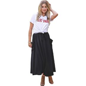 Tickled Teal Women's Stylish Long Maxi Ankle Length High Waisted Skirt with Pockets