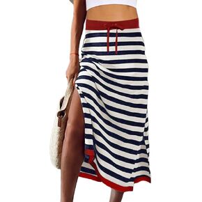 تنانير متوسطة الطول مخططة بفتحة ورباط من Avanova للسيدات، تنانير طويلة ذات ألوان متعددة in Kuwait