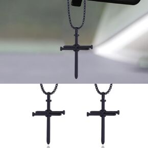 2PCS Nail Cross Pendant, Metal Cross Car Hanging Ornament, Car Rear View Mirror Charm Hanging Chain, Religious Cross Necklace Decoration (Silver)