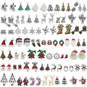 JJGrace 60 Pieces Christmas Charms Assorted Silver Plated Christmas Enamel Pendants Accessory for Xmas Party Necklace Bracelet Earring DIY Supplies