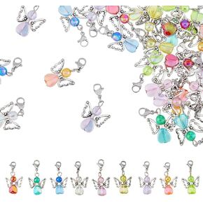 SUPERFINDINGS 36pcs Angel Wing Charm Colorful Fairy Dangle Pendants Acrylic Heart Beads Charms with Lobster Clasps for DIY Jewelry Making Findings Crafts Supplies Baby Shower Favor
