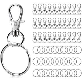 30 Sets Metal Keychain Accessories Lobster Claw Clasp Key Chain Ring Lanyard Hook Clips Crochet Charms Crafts Jewelry Keyrings Making Kit, Silver