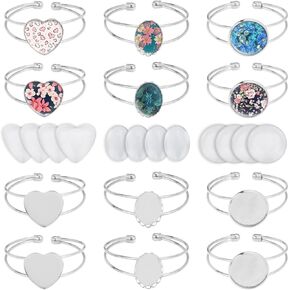 BUUFAN 24PCS Bezel Blank Bangle 25MM Adjustable Bezel Tray Settings Bracelets with Clear Glass Cabochon Base for Crafting DIY Jewelry Making in Kuwait