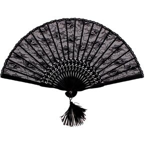Vintage Retro Royal Court Flower Lace Handheld Folding Hand Fan for Lady Girl (Black)