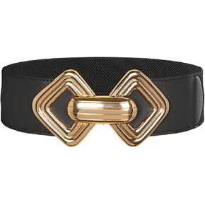 GRACE KARIN Womens Wide Elastic Belt Stretch Leather Belt Gold Buckle Belts for Dress S-XXL