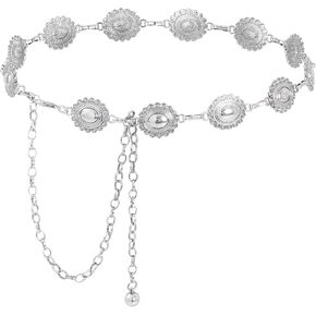 obmwang Women Concho Chain Belt Western Cowgirl Waist Links Belts Adjustable Metal Waist Belt for Dresses Jeans