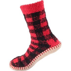 BambooMN Men's Cabin Double Layer Thick Soft Warm Fuzzy Comfy Home Socks, 1 Pair