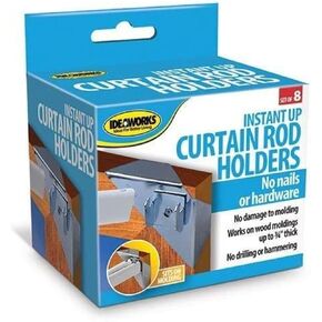 IdeaWorks Instant Holders-Curtain Rod Brackets No Drilling-Perfect for Hanging on Any Wall, 8 Count