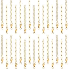 UNICRAFTALE 30Pcs Real 18K Gold Plated Extender End Chain Stainless Steel 60mm Curb Chain Extender Chains with Lobster Clasps Open Jump Ring Extension for Jewelry Making Necklaces Bracelet Anklets