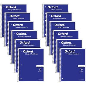 Oxford Spiral Notebook 12 Pack, Bulk College Ruled Spiral Notebooks for School, 1 Subject Journals, College Ruled Paper, 8 x 10-1/2 Inches, 3-Hole Punch, Blue Covers, 70 Perforated Lined Sheets (65217)