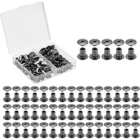 HARFINGTON 50 Sets Chicago Screws Leather Rivets, M5 3/16-Inch Belt Binding Metal Screws for Leathercraft, Bag, Shoes, Purse, Bookbinding, Black, M5x8mm