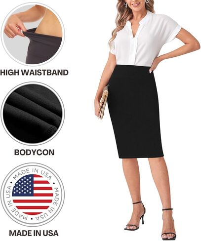Sweet Hearts Pencil Skirt for Women- Regular & Plus Size- Below Knee Office Work Bodycon Midi Skirt Made in USA in Saudi Arabia