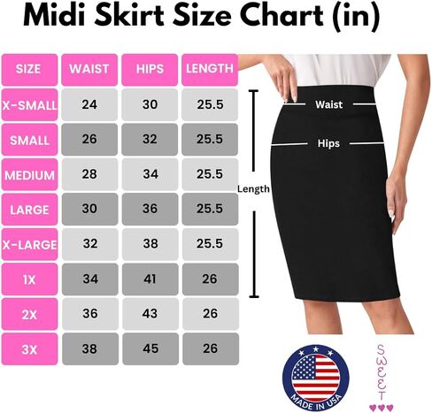 Sweet Hearts Pencil Skirt for Women- Regular & Plus Size- Below Knee Office Work Bodycon Midi Skirt Made in USA in Saudi Arabia
