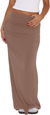 Hafailia Maxi Skirts for Women - Casual Ruched Y2K Low Rise Elastic Waist Long Bodycon Skirt 2024 in Kuwait