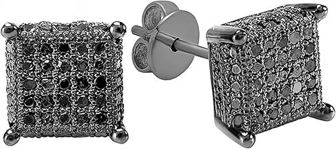 Dazzlingrock Collection 0.48 Carat (ctw) Round Black Diamond Ice Cube Mens Hip Hop Iced Stud Earrings 1/2 CT, Sterling Silver in Kuwait