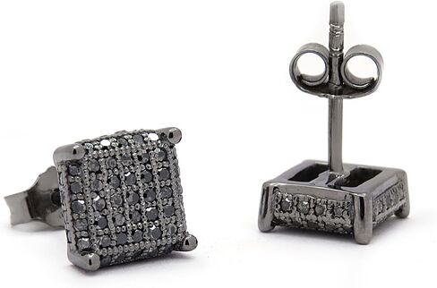 Dazzlingrock Collection 0.48 Carat (ctw) Round Black Diamond Ice Cube Mens Hip Hop Iced Stud Earrings 1/2 CT, Sterling Silver in Kuwait