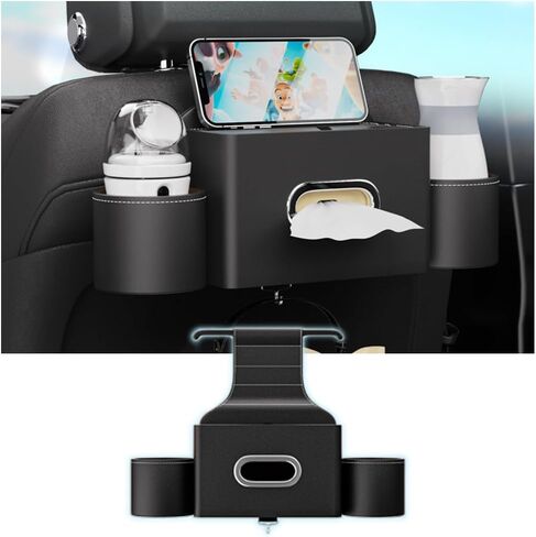 car headrest backseat organizer with 2 Drink Cup Holder Tissue Box and Storage Box Hook Multi-functional Storage for Kids and Adults Multifunctional (Special paper towels are required) BLACK in Saudi Arabia