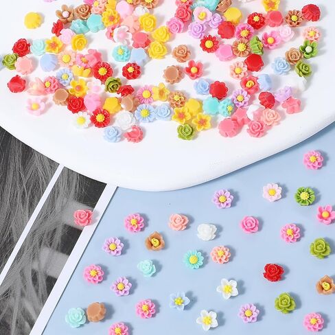 150 Pcs DIY Resin Flower Mini Flower Charms Mixed Colors Flower Beads Flatback Flower Resin Charms for DIY Craft Scrapbooking Decor in Saudi Arabia