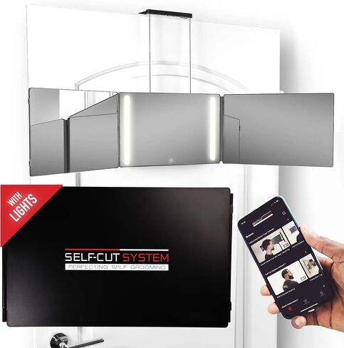 SELF-CUT SYSTEM Travel Version - Three Way Mirror for Self Hair Cutting with Height Adjustable Telescoping Hooks and Free Educational Mobile App in Saudi Arabia