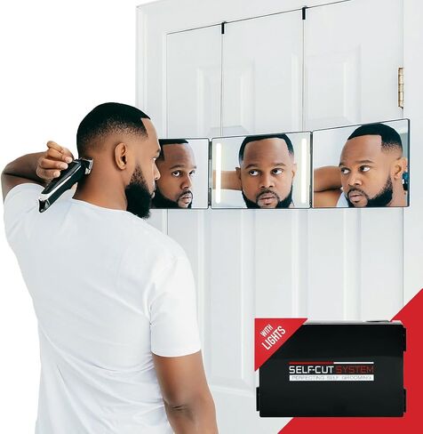 SELF-CUT SYSTEM Travel Version - Three Way Mirror for Self Hair Cutting with Height Adjustable Telescoping Hooks and Free Educational Mobile App in Saudi Arabia