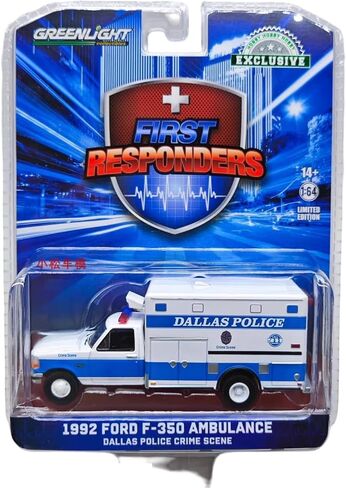 Greenlight 67065 First Responders - 1992 F-350 Ambulance - مسرح جريمة شرطة دالاس، دالاس تكساس (حصريًا للهواية) مقياس 1:64 in Saudi Arabia