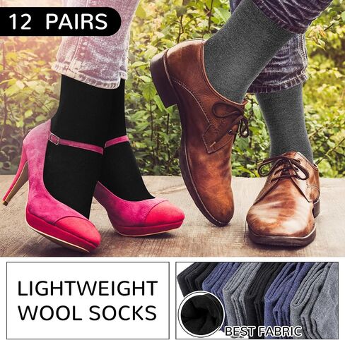 12 Pairs Thin Merino Wool Dress Socks Lightweight Merino Wool Trouser Socks Winter Warm Thin Wool Socks for Men Women in Saudi Arabia