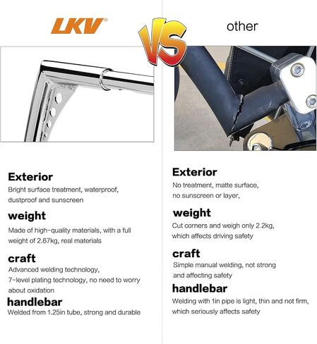 LKV 10 بوصة Rise Ape Hangers المقود، 1-1/4 بوصة قطر شريط الدراجة النارية كروم متوافق مع نماذج Harley Sportster XL 1200 883 Dyna Softail Touring Road Glide Road King in Kuwait