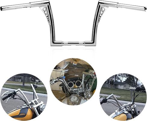 LKV 10 بوصة Rise Ape Hangers المقود، 1-1/4 بوصة قطر شريط الدراجة النارية كروم متوافق مع نماذج Harley Sportster XL 1200 883 Dyna Softail Touring Road Glide Road King in Kuwait