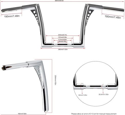 LKV 10 بوصة Rise Ape Hangers المقود، 1-1/4 بوصة قطر شريط الدراجة النارية كروم متوافق مع نماذج Harley Sportster XL 1200 883 Dyna Softail Touring Road Glide Road King in Kuwait