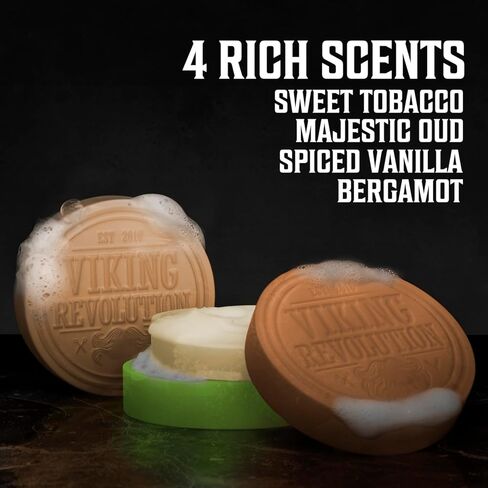 صابون حلاقة للرجال - صابون حلاقة للاستخدام مع فرشاة الحلاقة ووعاء للحصول على حلاقة رطبة ناعمة - 4 عبوات متنوعة، كل عبوة 70 جم in Kuwait