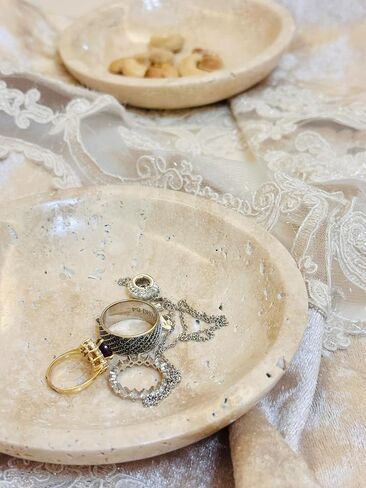 Real Travertine Marble Tray Serving as Key Bowl, 6.1'' Jewelry Dish & Decorative Bowl Dish for Key Earring, Nightstand Decor & Ring Holder Gift for Women & Birthday Gift (Travertine) in Saudi Arabia