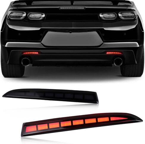 Smoked LED Rear Bumper Reflectors Fog Brake Tail Light Lamps Compatible with Chevy Camaro GEN6 2016-2024 Cadillac ATS XT5 Pontiac Turn Signal Kits (SMOKED) in Saudi Arabia