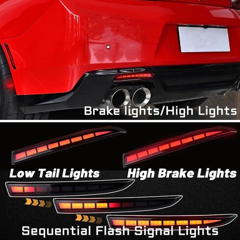 Smoked LED Rear Bumper Reflectors Fog Brake Tail Light Lamps Compatible with Chevy Camaro GEN6 2016-2024 Cadillac ATS XT5 Pontiac Turn Signal Kits (SMOKED) in Saudi Arabia