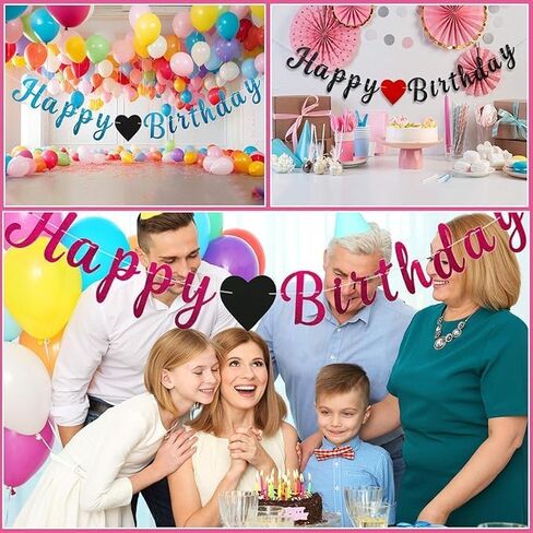 Black, Blue & Pink- Happy Birthday Banner - Pre-Strung, 15 Feet, No DIY | Amazing Birthday Party Decorations | Happy Birthday Sign for All Genders, Includes Crystalline Invisible Instead of the Visible Ribbon - Large Banner with Heart (Blue) in Saudi Arabia