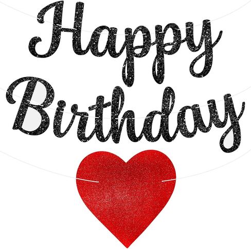 Black, Blue & Pink- Happy Birthday Banner - Pre-Strung, 15 Feet, No DIY | Amazing Birthday Party Decorations | Happy Birthday Sign for All Genders, Includes Crystalline Invisible Instead of the Visible Ribbon - Large Banner with Heart (Blue) in Saudi Arabia