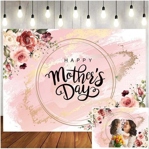LTLYH 7x5ft Mother's Day Photography Backdrop Thanks Mother Party Photoshoot Photography Backdrops Mom's Day Party Decorations Banner Backdrop Mother's Day Birthday Party Background 176 in Saudi Arabia