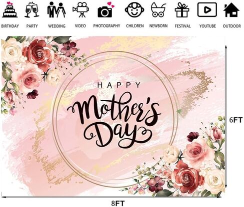 LTLYH 7x5ft Mother's Day Photography Backdrop Thanks Mother Party Photoshoot Photography Backdrops Mom's Day Party Decorations Banner Backdrop Mother's Day Birthday Party Background 176 in Saudi Arabia