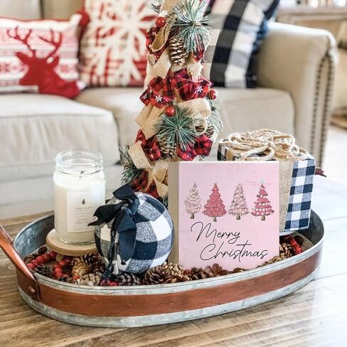 Mtrgdn Merry Christmas Sign,Pink Christmas Sign,Pink Christmas Tree Decorations,Christmas Tree Sign Wood Plaque,Christmas Signs for Home Decor,Merry Christmas Sign for Table in Kuwait