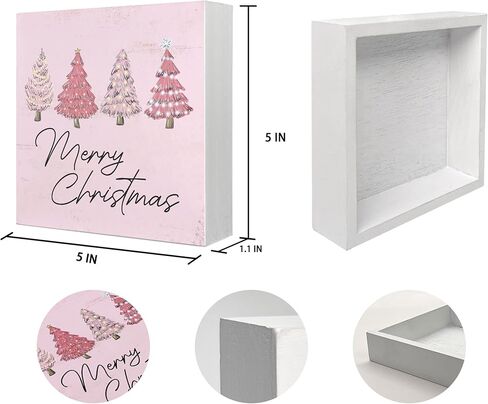 Mtrgdn Merry Christmas Sign,Pink Christmas Sign,Pink Christmas Tree Decorations,Christmas Tree Sign Wood Plaque,Christmas Signs for Home Decor,Merry Christmas Sign for Table in Kuwait