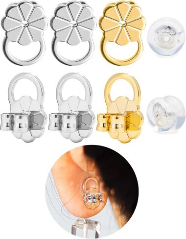 Earring Backs for Droopy Ears, Adjustable Heavy Earrings Lifters Backs, 8 Pairs (2 Silver+1 Gold+1 Silicone) in Kuwait