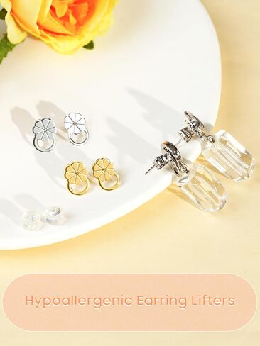 Earring Backs for Droopy Ears, Adjustable Heavy Earrings Lifters Backs, 8 Pairs (2 Silver+1 Gold+1 Silicone) in Kuwait