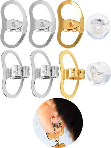 Earring Backs for Droopy Ears, Adjustable Heavy Earrings Lifters Backs, 8 Pairs (2 Silver+1 Gold+1 Silicone) in Kuwait