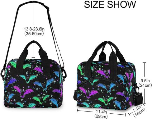 CBBYY Psychedelic Bat Lunch Bags for Women Men, Reusable Insulated Lunch Box, Adjustable Shoulder Straps Tote Lunch Bag for Work Picnic School in Kuwait