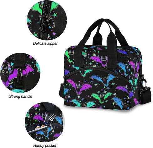 CBBYY Psychedelic Bat Lunch Bags for Women Men, Reusable Insulated Lunch Box, Adjustable Shoulder Straps Tote Lunch Bag for Work Picnic School in Kuwait