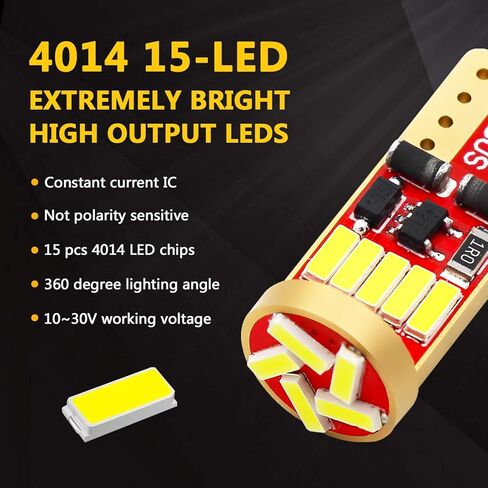 PHINLION 500 لومن 194 لمبة LED 6000K أبيض Canbus إسفين 168 2825 W5W T10 15-SMD 4014 شرائح LED مصابيح بديلة لباب السيارة وخريطة قبة أضواء لوحة الترخيص، حزمة من 4 in Kuwait