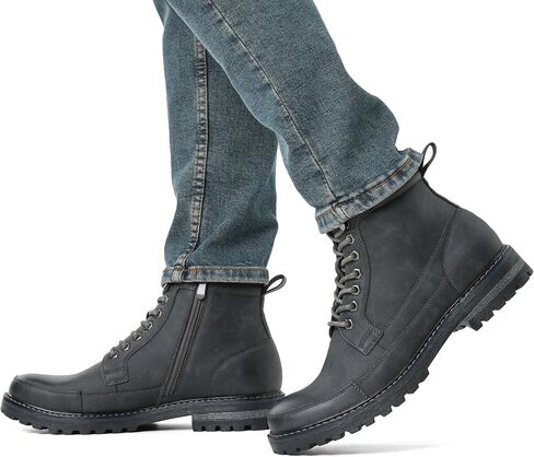 Bruno Marc Men's Motorcycle Combat Oxford Boot Fur Lining Warm Zipper Boots in Kuwait