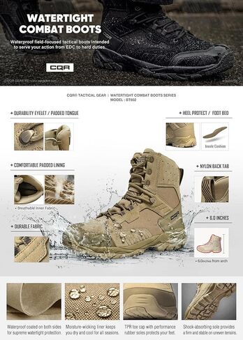 CQR Men's Military Tactical Boots, Lightweight 6 Inches Combat Boots, Durable EDC Outdoor Work Boots in Kuwait
