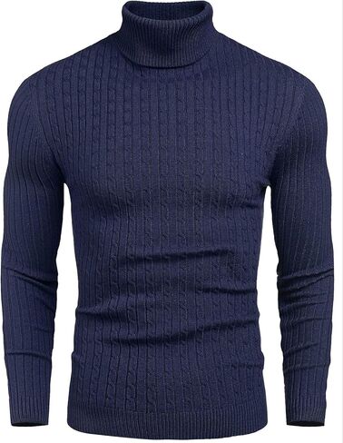 nine bull Mens Slim Fit Turtleneck Sweater Cable Knit Thermal Pullover Sweater in Kuwait