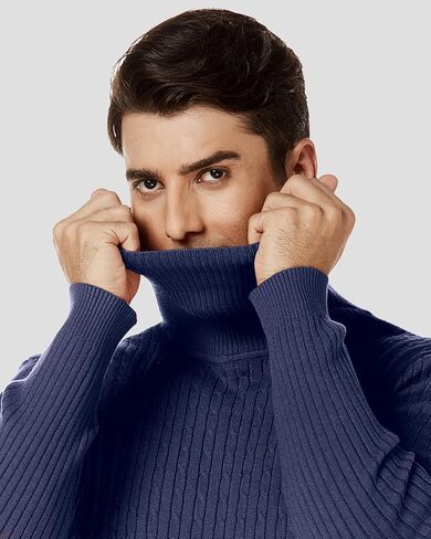 nine bull Mens Slim Fit Turtleneck Sweater Cable Knit Thermal Pullover Sweater in Kuwait